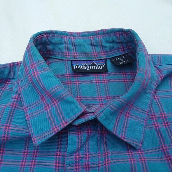 Patagonia Men's Button Down Long Sleeve Shirt Blue And Pink Plaid Small S Great - Picture 4 of 5